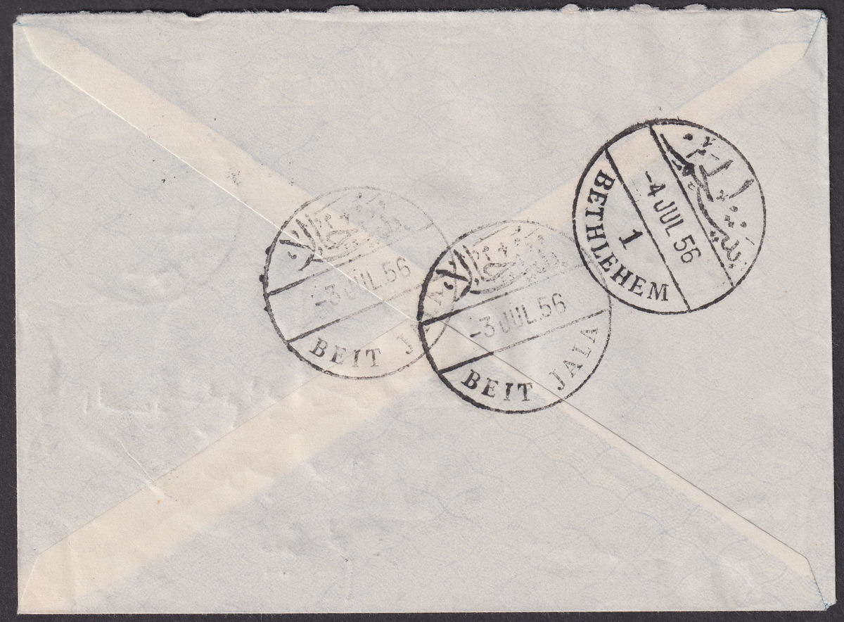 Jordan 1956 Opt Double Tax 15f, Opt Tax 10f, 5f Used on Registered Cover SG410b