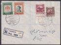 Click for more photos and details Jordan 1956 Opt Double Tax 20f, Opt Tax 5f, 4f 1f Used Registered Cover SG411b