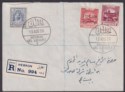 Click for more photos and details Jordan 1956 Opt Inverted Tax 10f, Opt Tax 5f, 15m Used Registered Cover SG409b