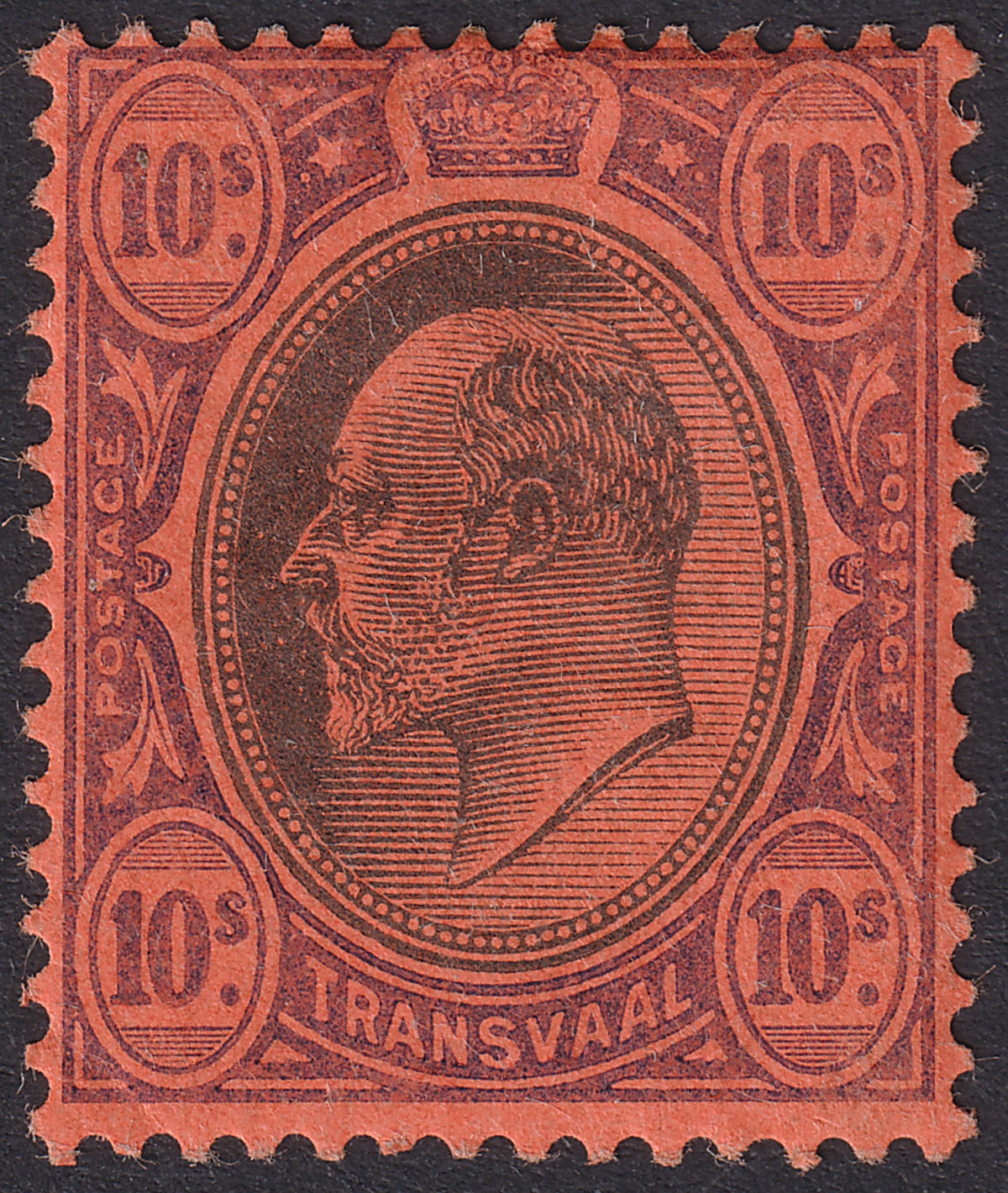 Transvaal 1902 KEVII 10sh Black and Purple on Red Mint SG255 cat £90