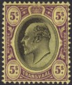 Click for more photos and details Transvaal 1904 KEVII 5sh Black and Purple on Yellow Mint SG270 cat £40