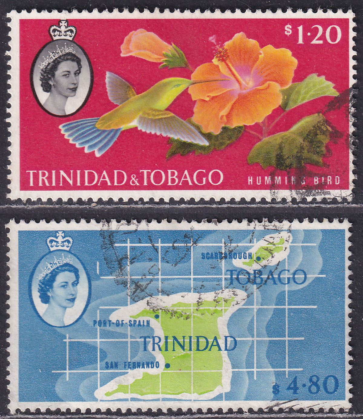 Trinidad and Tobago 1960 QEII Humming Bird $1.20, Map $4.80 Used SG296-297 c £26