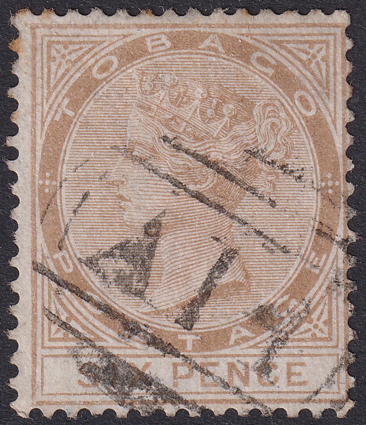 Tobago 1880 QV 6d Stone Used SG11 cat £130 with perf tones