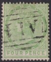 Tobago 1880 QV 4d Yellow-Green Used SG10 cat £45 with TONES