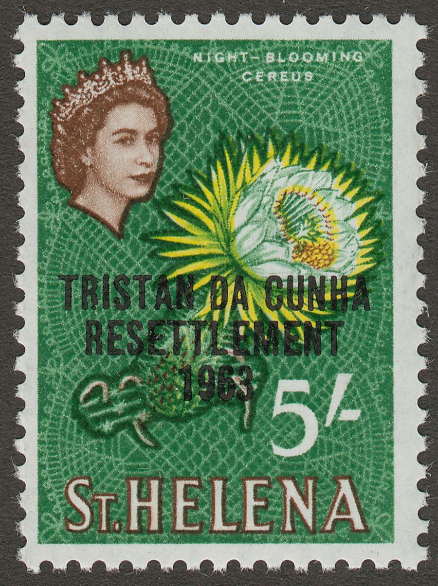 Tristan da Cunha 1963 QEII Resettlement Overprint 5sh wmk Inverted Mint SG66w