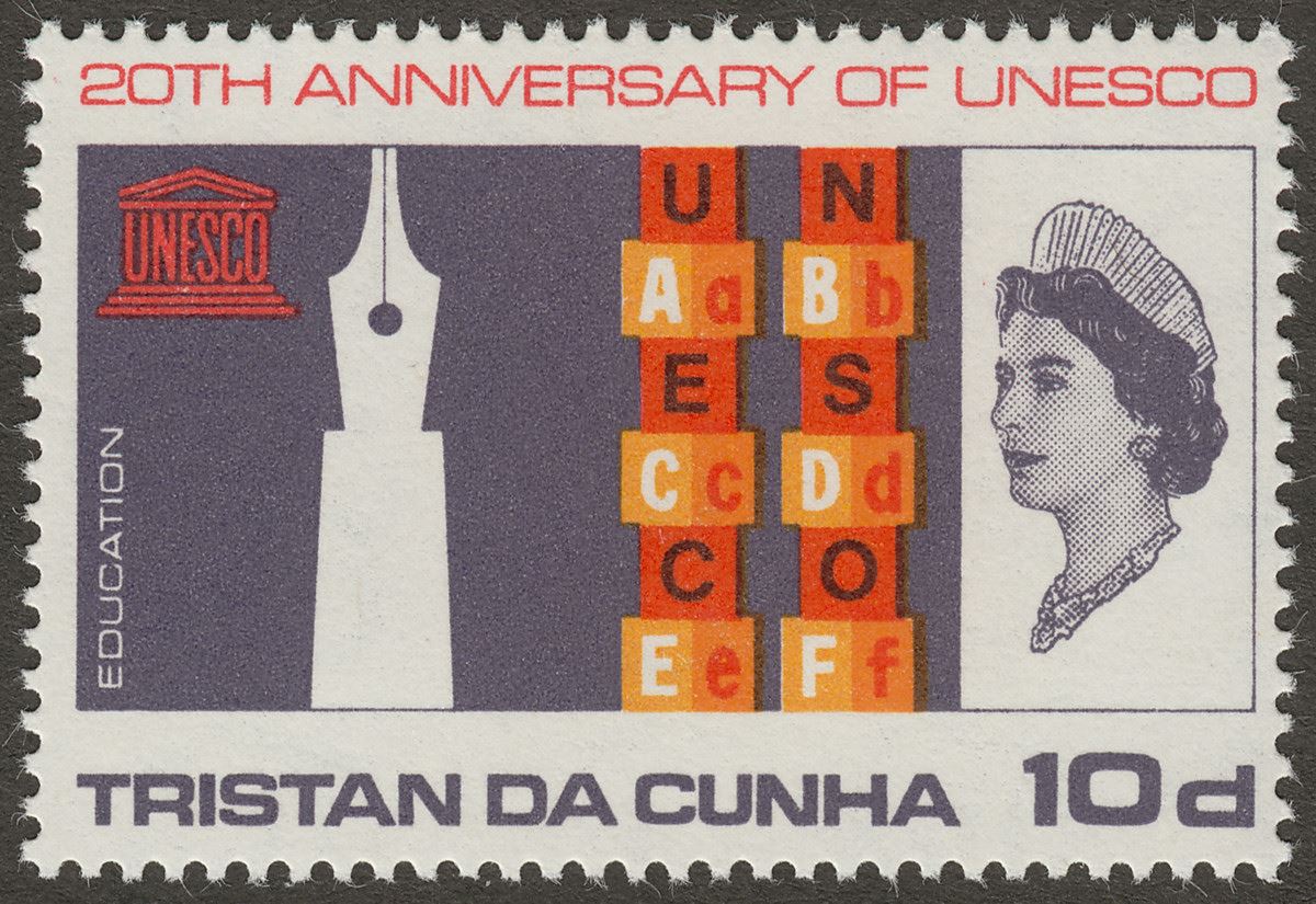 Tristan da Cunha 1966 QEII UNESCO 10d wmk Sideways Mint SG101w