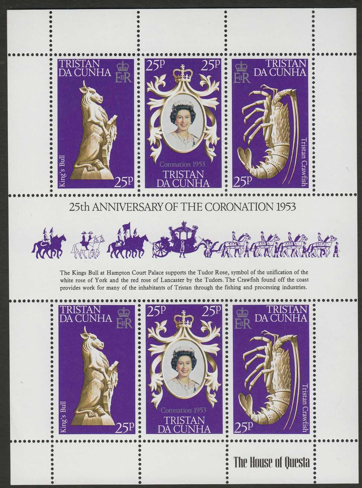 Tristan da Cunha 1978 QEII Coronation Anniv Sheetlet wmk Inverted Mint SG239bw