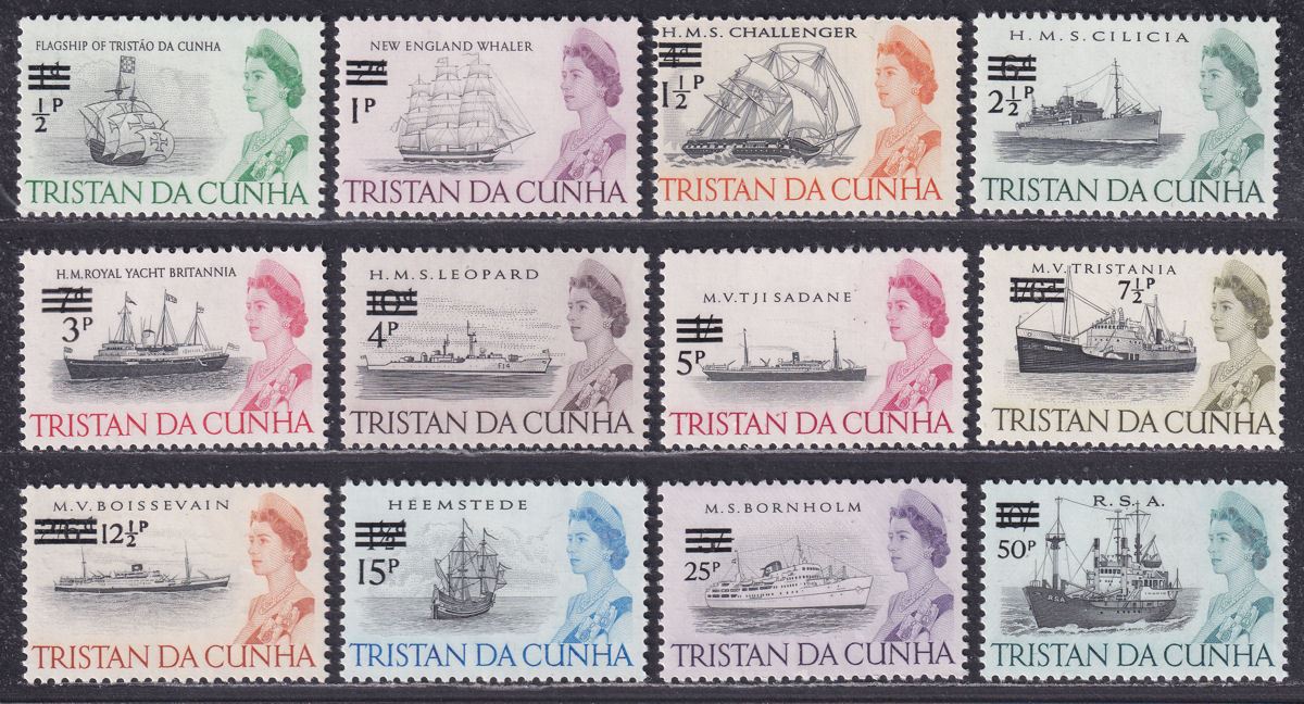 Tristan da Cunha 1971 QEII Decimal Currency Surcharge Set Mint SG137-148