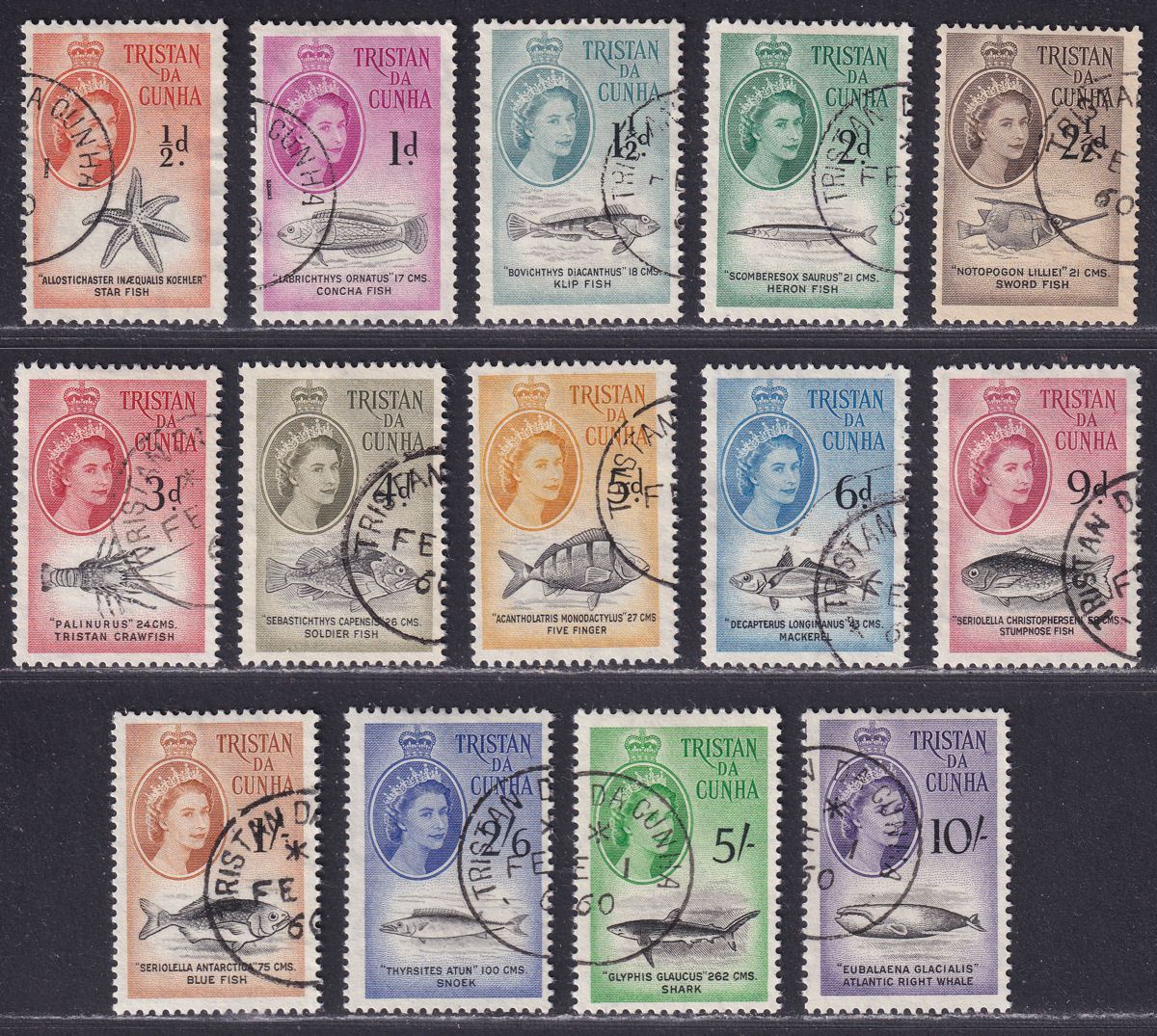 Tristan da Cunha 1960 QEII Marine Life Set Used SG28-41 cat £90
