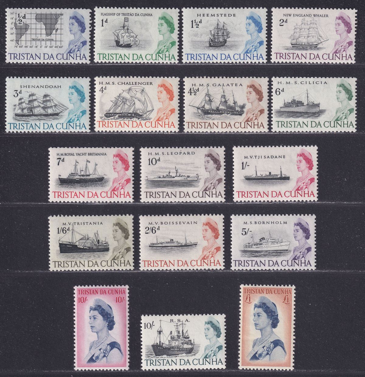 Tristan da Cunha 1965-67 QEII Ships Set UM Mint SG71-84b cat £60
