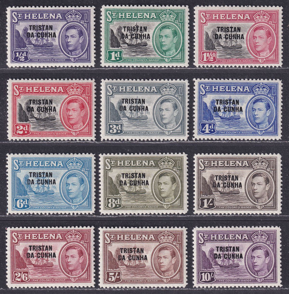 Tristan da Cunha 1952 KGVI Overprint Set Mint SG1-12 cat £140