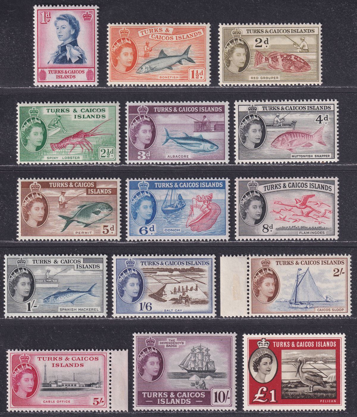 Turks and Caicos Islands 1957 QEII Set Mint SG237-250 + SG253 cat £120