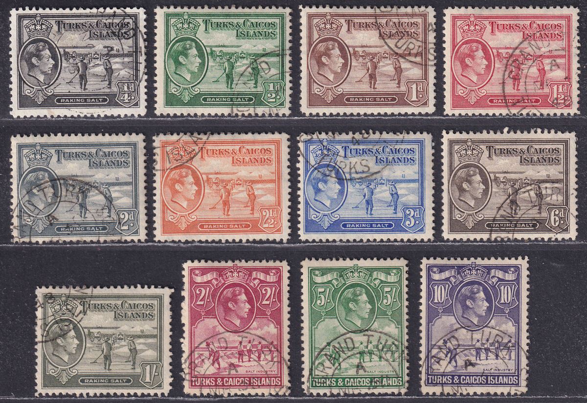 Turks and Caicos Islands 1938 KGVI Raking Salt Part Set to 10sh Used cat £55