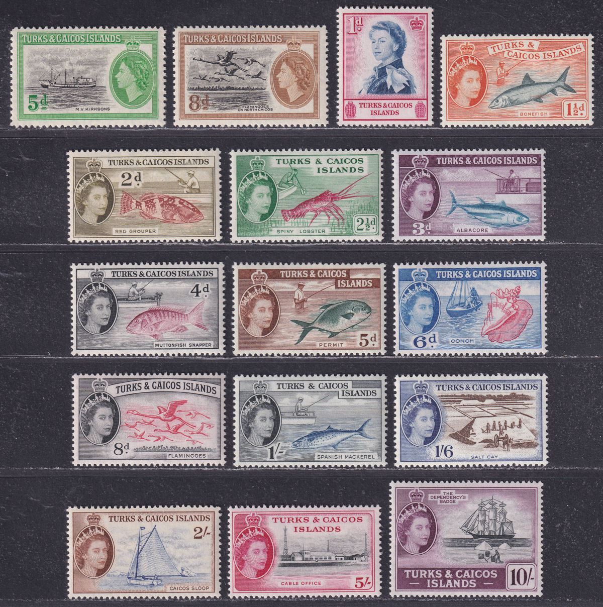 Turks and Caicos Islands 1957 QEII Short Set to 10sh UM Mint SG237-250 cat £70