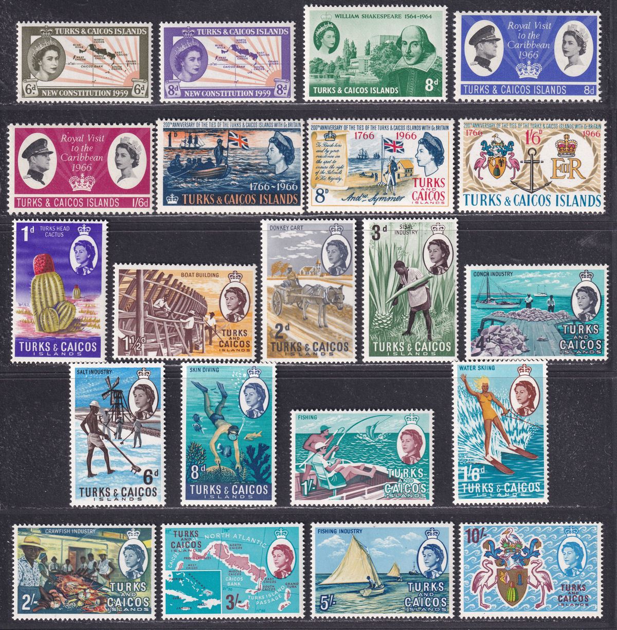 Turks and Caicos Islands 1959-67 Queen Elizabeth II Selection Mint