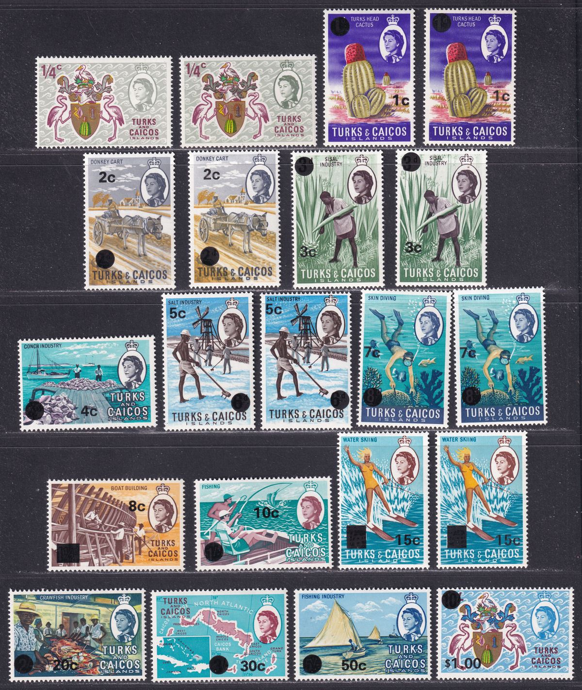 Turks and Caicos Islands 1969 Decimal Surcharge Set to $1 Mint SG297-310