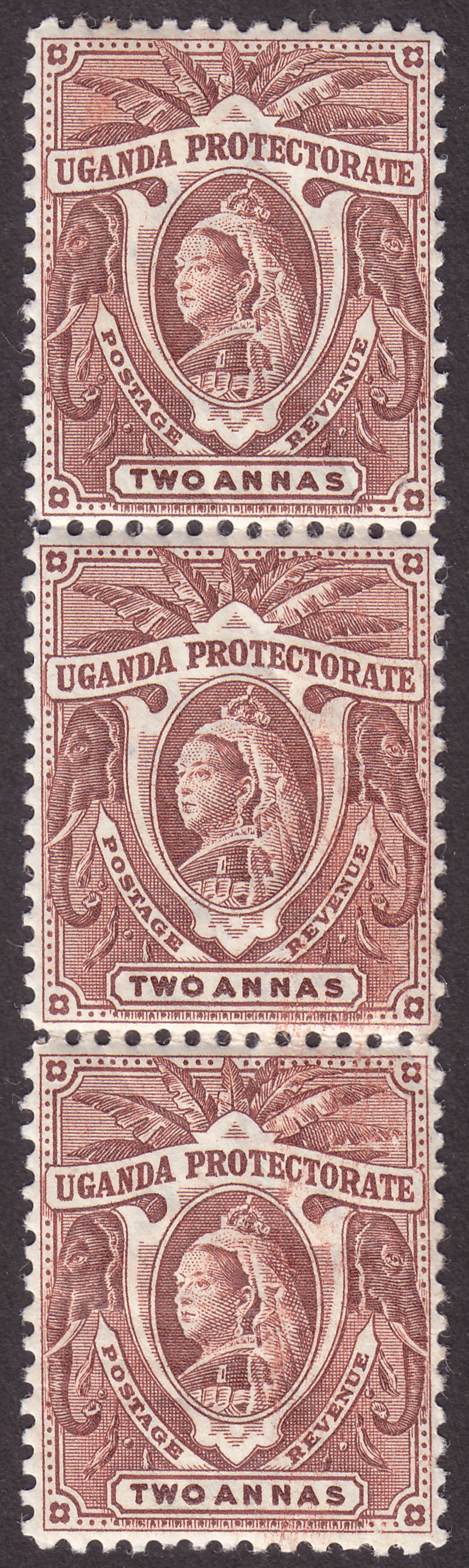 Uganda Protectorate 1898 QV 2a Red-Brown Strip of 3 Mint SG86 cat £36