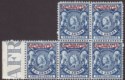 Click for more photos and details Uganda 1902 QV Overprint on BEA 2½a Blue Marginal Block of Five Mint SG93