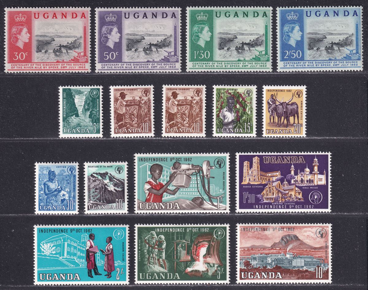 Uganda 1962 Source of Nile Set / Independence Set to 10sh Mint SG95-109 cat £38