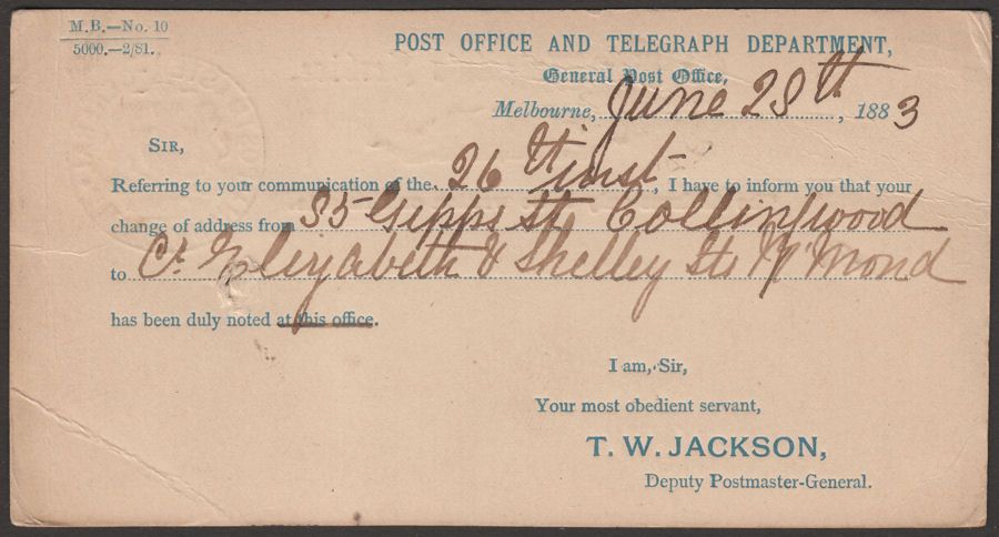 Victoria 1883 Official Postmaster-General Frank Stamp Post Stat Postcard Used