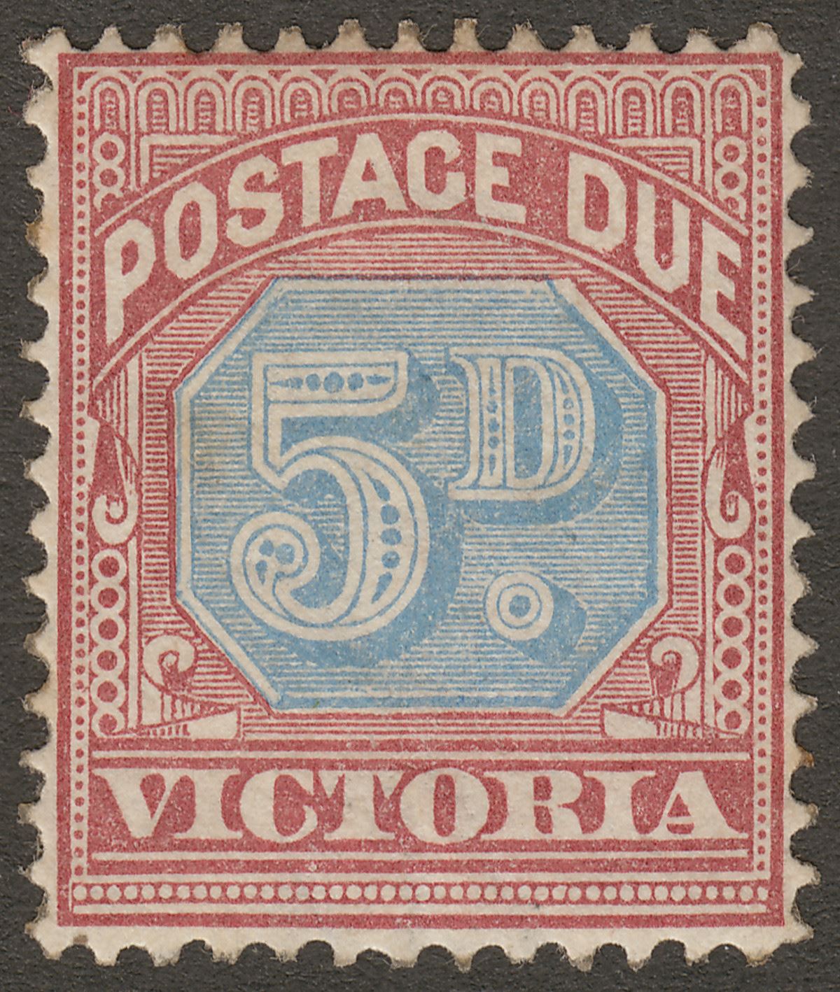 Victoria 1890 QV Postage Due 5d D Blue + Brown-Lake wmk Invert Mint* SG D5 c£29