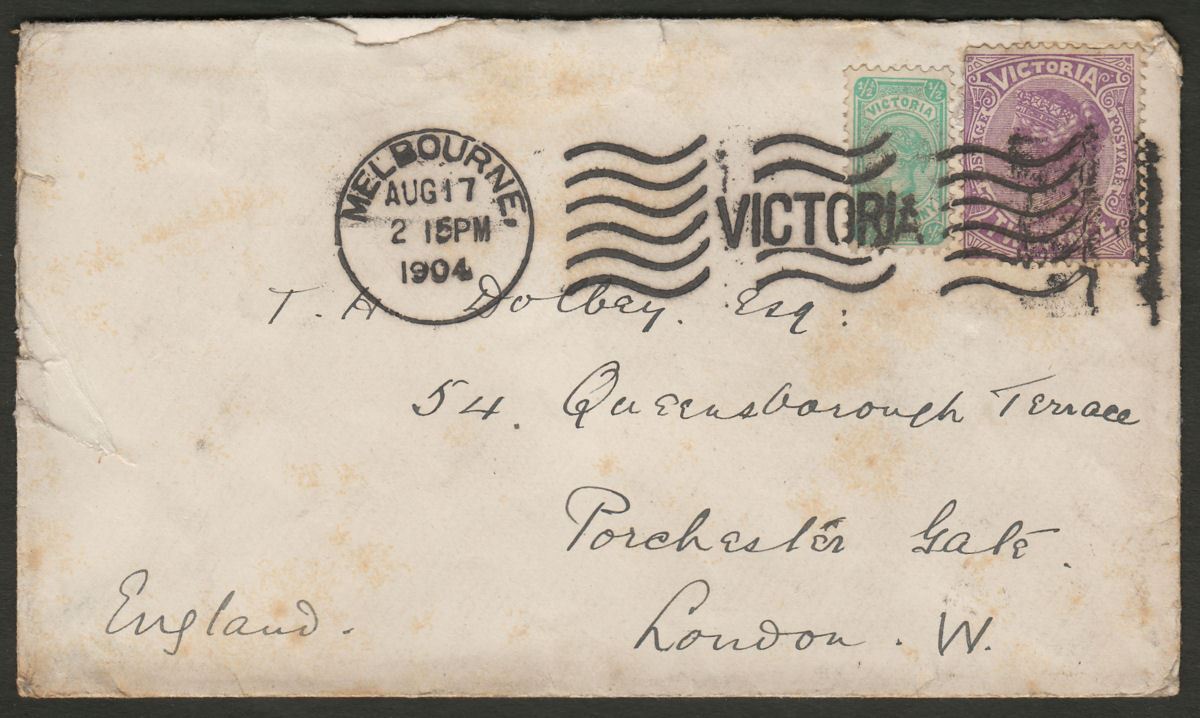 Australia Victoria 1904 QV ½d, 2d Used Cover Melbourne to London UK