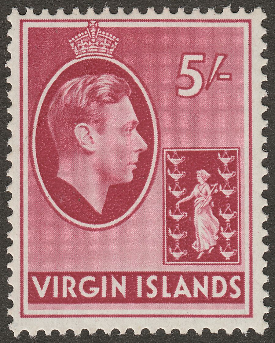 British Virgin Islands 1938 KGVI 5sh Carmine Chalky Mint SG119