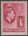 Click for more photos and details British Virgin Islands 1938 KGVI 5sh Carmine Chalky Mint SG119