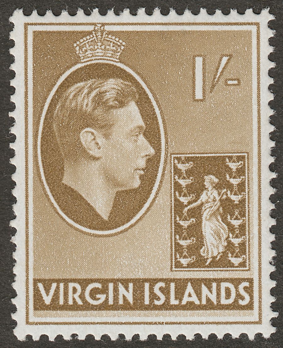 British Virgin Islands 1943 KGVI 1sh Pale Olive-Brown Ordinary Mint SG117a