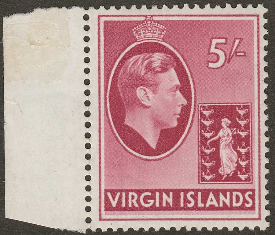 British Virgin Islands 1938 KGVI 5sh Carmine Chalky Mint SG119
