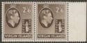 Click for more photos and details British Virgin Islands 1938 KGVI 2sh6d Sepia Chalky Marginal Pair Mint SG118
