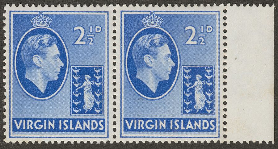 British Virgin Islands 1938 KGVI 2½d Ultramarine Chalky Pair Mint SG114