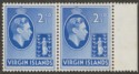British Virgin Islands 1938 KGVI 2½d Ultramarine Chalky Pair Mint SG114