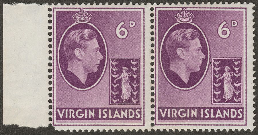 British Virgin Islands 1938 KGVI 6d Mauve Chalky Pair Mint SG116