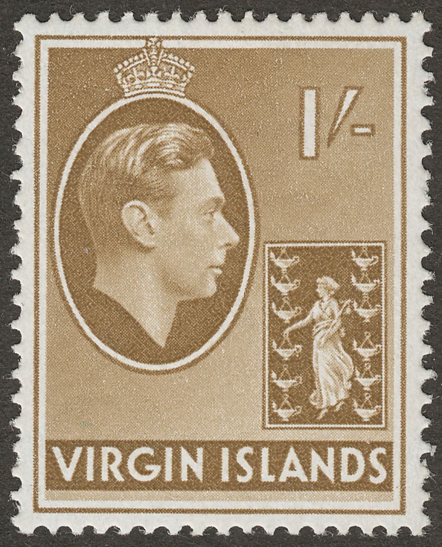 British Virgin Islands 1945 KGVI 1sh Olive-Brown Ordinary Mint SG117a