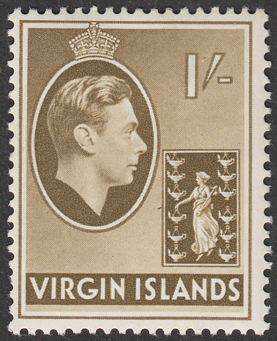 British Virgin Islands 1938 KGVI 1sh Olive-Brown Chalky Mint SG117