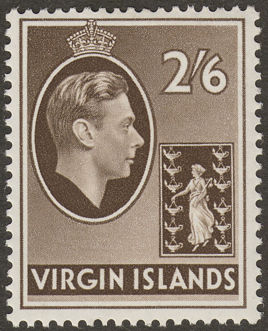 British Virgin Islands 1938 KGVI 2sh6d Sepia Chalky Mint SG118