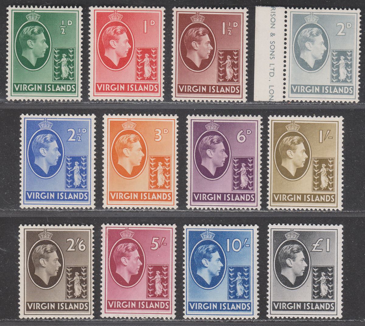 British Virgin Islands 1938-47 King George VI Chalky Set Mint SG110-121 cat £200