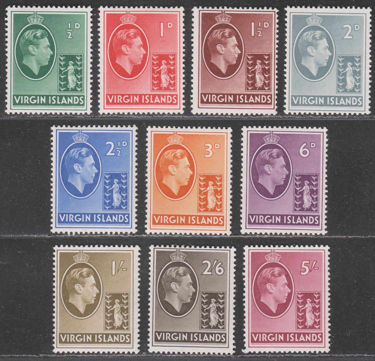 British Virgin Islands 1942-43 KGVI Ordinary Set Mint SG110a-119a