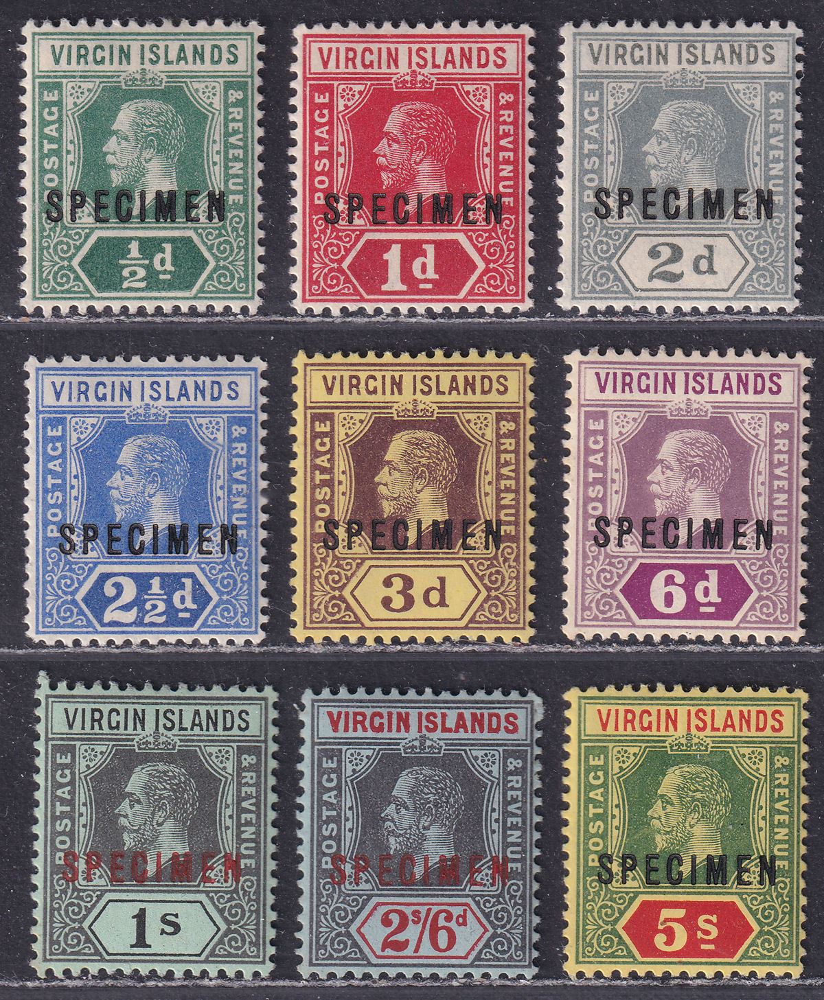 British Virgin Islands 1913 KGV SPECIMEN Overprint Set Mint SG69s-77s cat £180