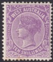 Click for more photos and details Western Australia 1902 QV 10sh Deep Mauve Mint SG127 cat £200 with tone mark