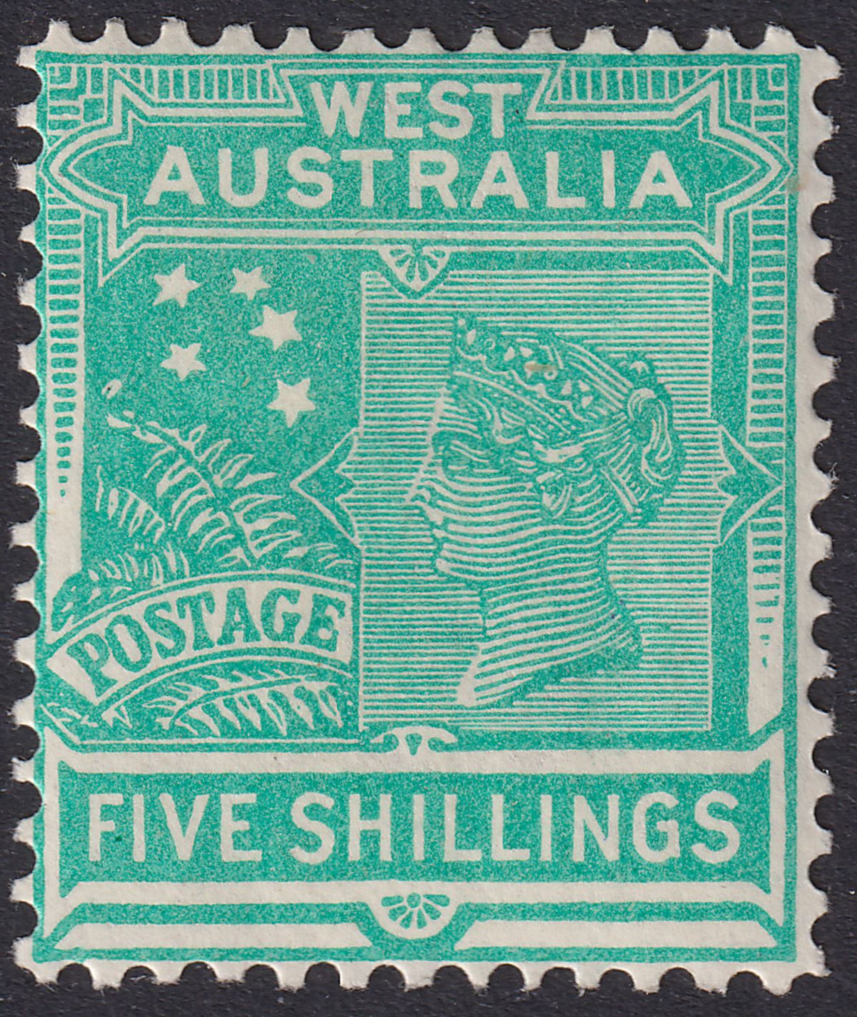 Western Australia 1902 QV 5sh Emerald-Green Mint SG126 cat £100