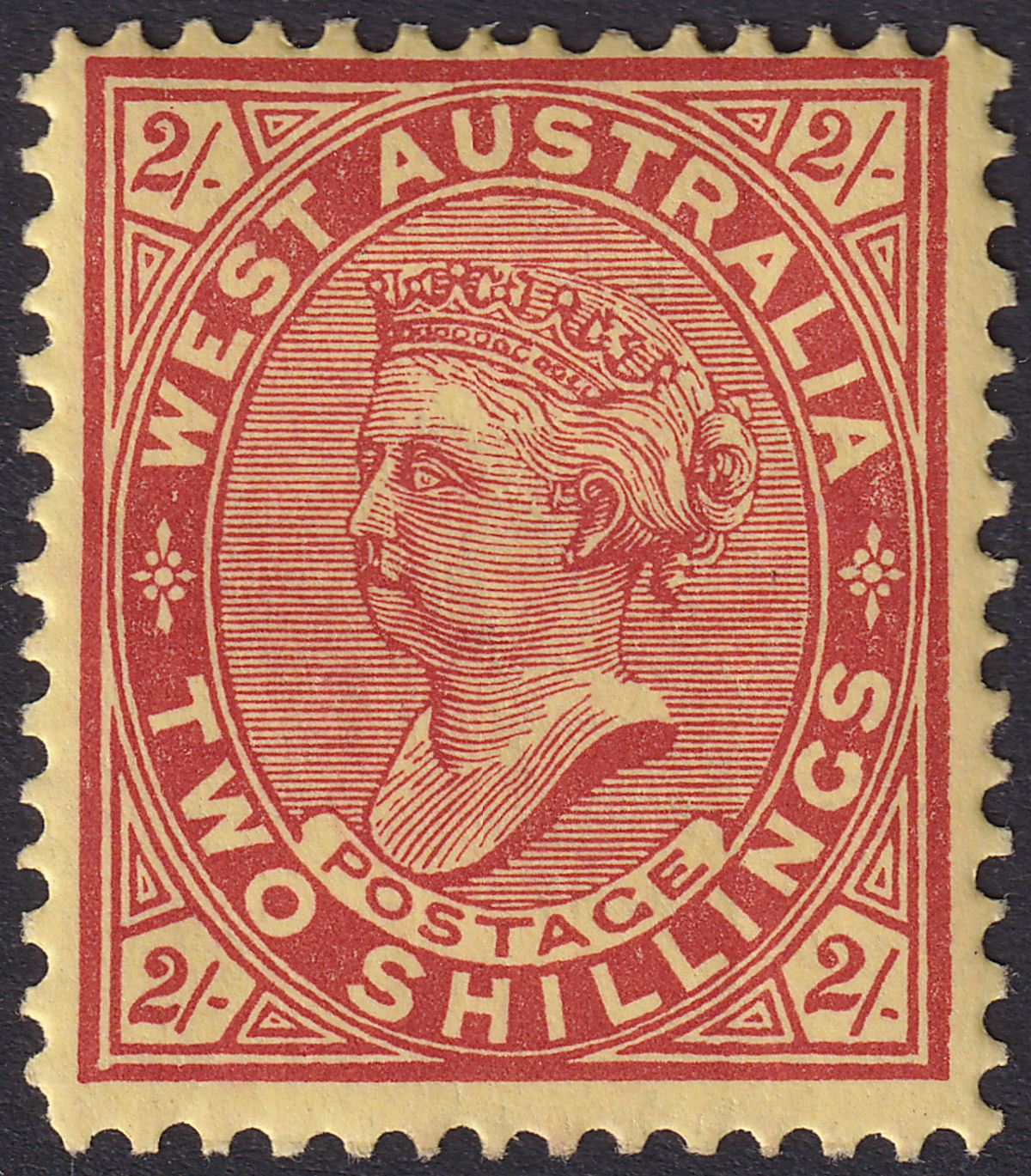 Western Australia 1902 QV 2sh Brown-Red on Yellow p12½ Mint SG124 cat £75
