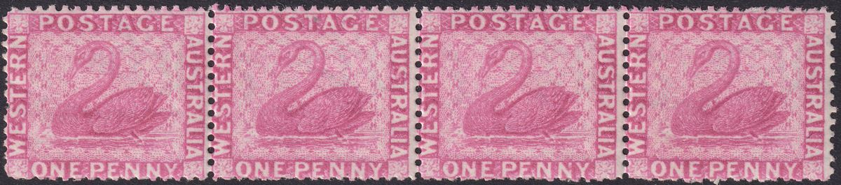 Western Australia 1888 QV Swan wmk Crown CA 1d Carm-Pink Strip Mint SG103 c£140
