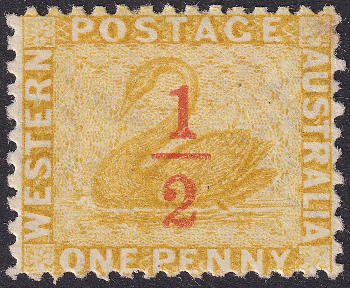 Western Australia 1884 QV ½d Surcharge on 1d Yellow-Ochre p12 Mint SG90w cat £20