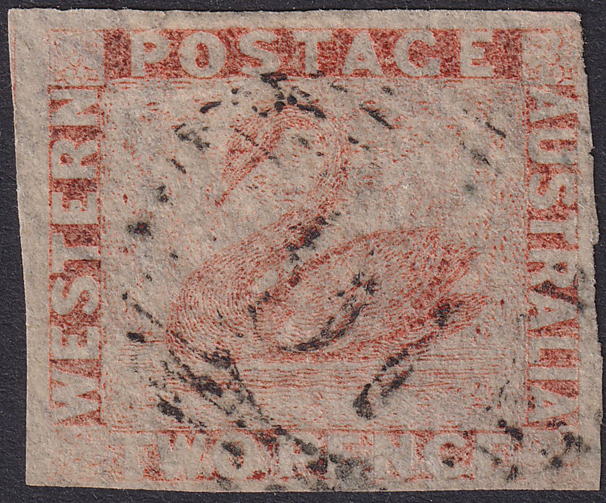 Western Australia 1860 QV Swan 2d Orange-Vermilion Imperf Used SG25 cat £85