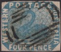 Western Australia 1854 QV Swan 4d Blue Imperf Used SG3a cat £250 Four Margins