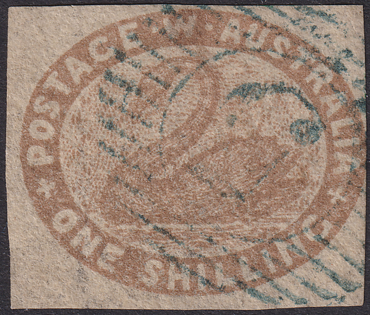 Western Australia 1855 QV Swan 1sh Pale Brown Imperf Used SG4c cat £350