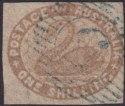 Western Australia 1855 QV Swan 1sh Pale Brown Imperf Used SG4c cat £350
