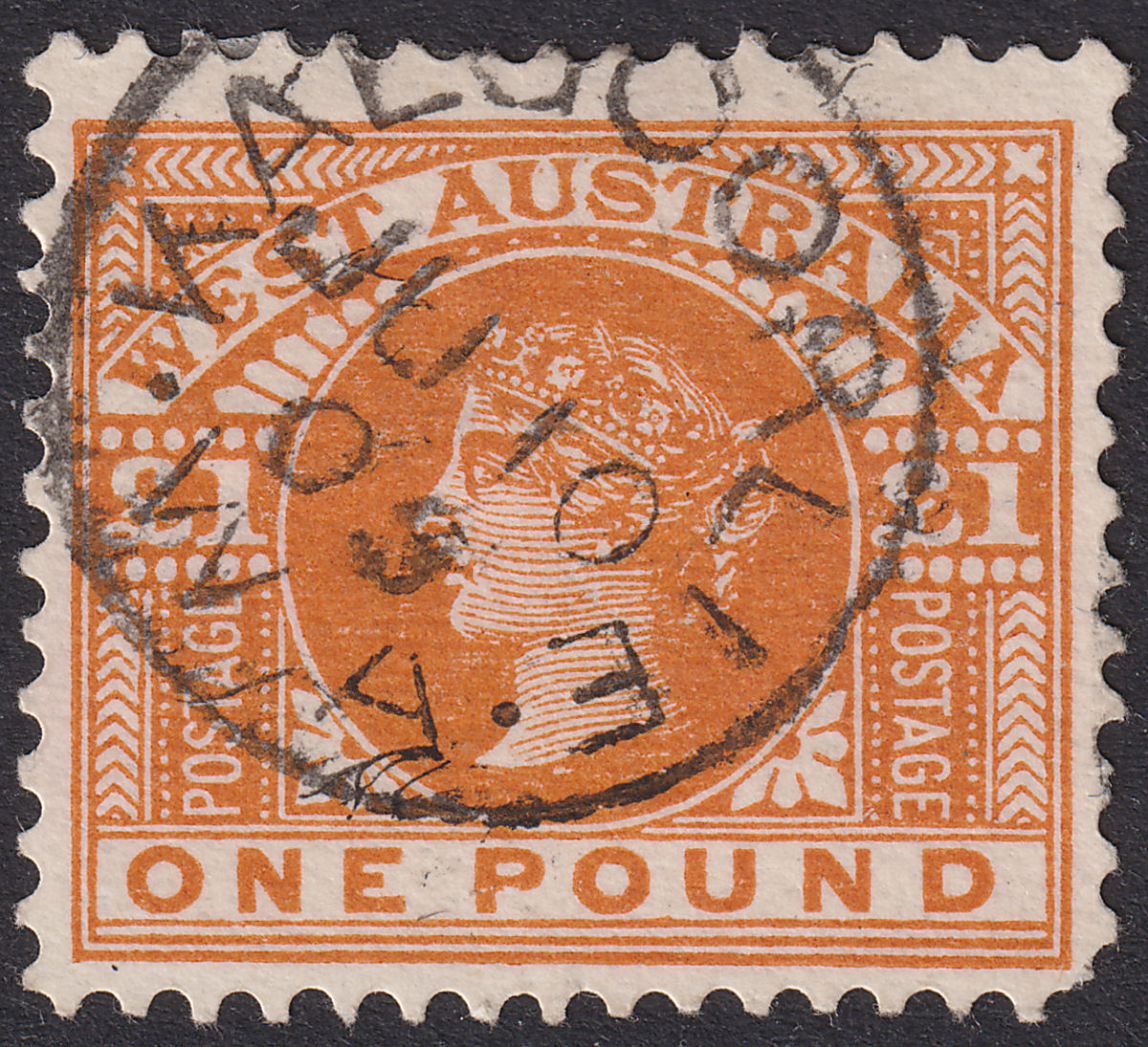 Western Australia 1905 QV £1 Orange-Brown Used KALGOORLIE SG128 cat £225